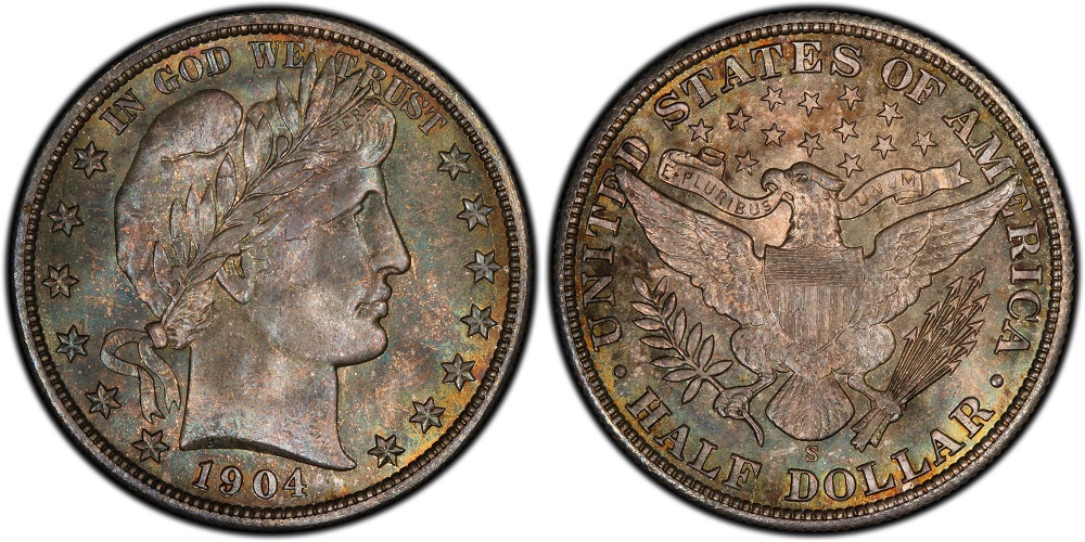Side-by-side comparison of 1904-P reverse (no mint mark) and 1904-S reverse (S mint mark visible below eagle tail feathers) showing how to identify the key date