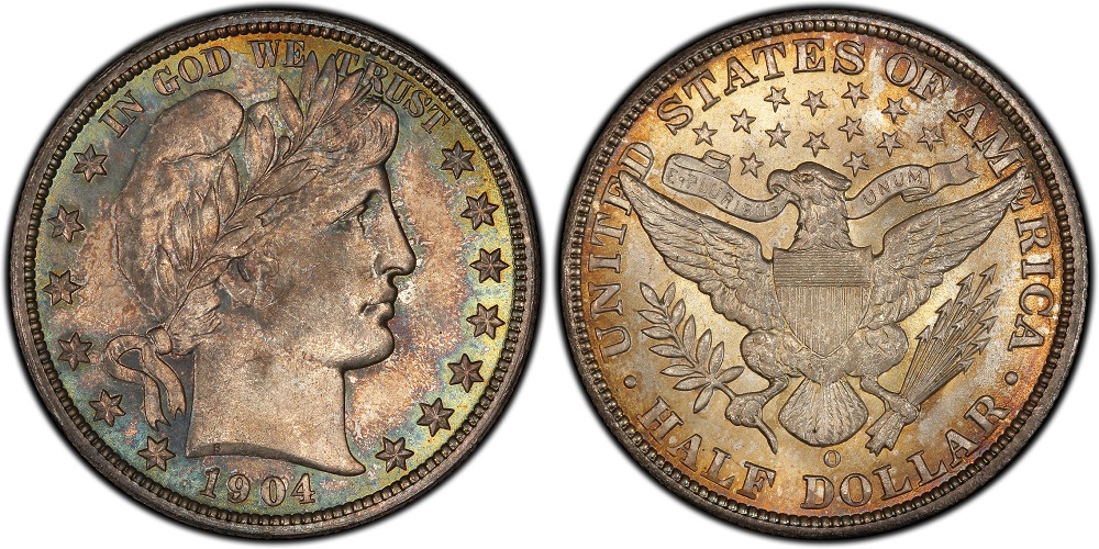 1904-O Barber Half Dollar obverse close-up showing Liberty bust and headband, with O mint mark detail